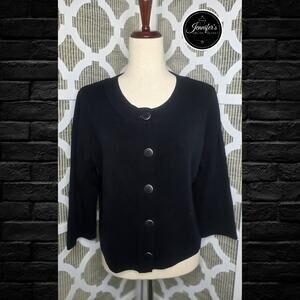 Rafaella Black Scoop Neck 3/4 Sleeve Cardigan Size Large